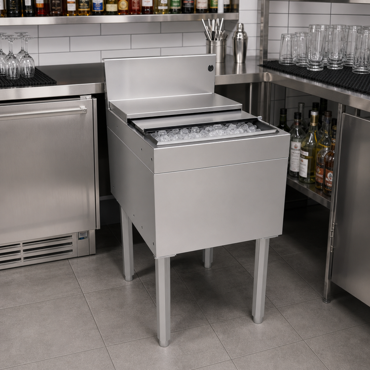 Product image #2 for Glastender IBB-18 Underbar Stainless Steel Ice Bin with Sliding Cover, 64 lb. Capacity