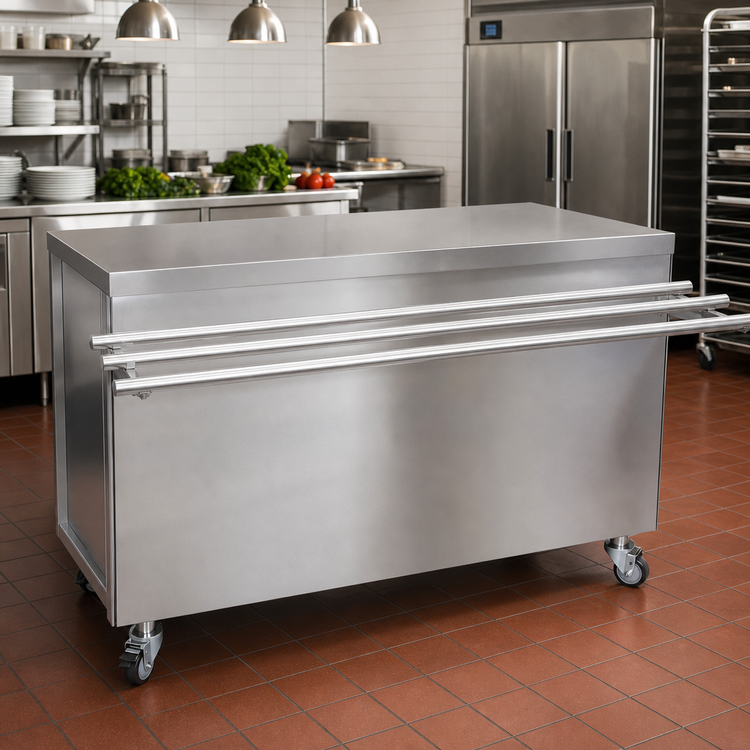 Product image #2 for BK Resources 72 Inch x 24 Inch Stainless Steel Serving Counter with Hinged Door and Tray Drop Shelf