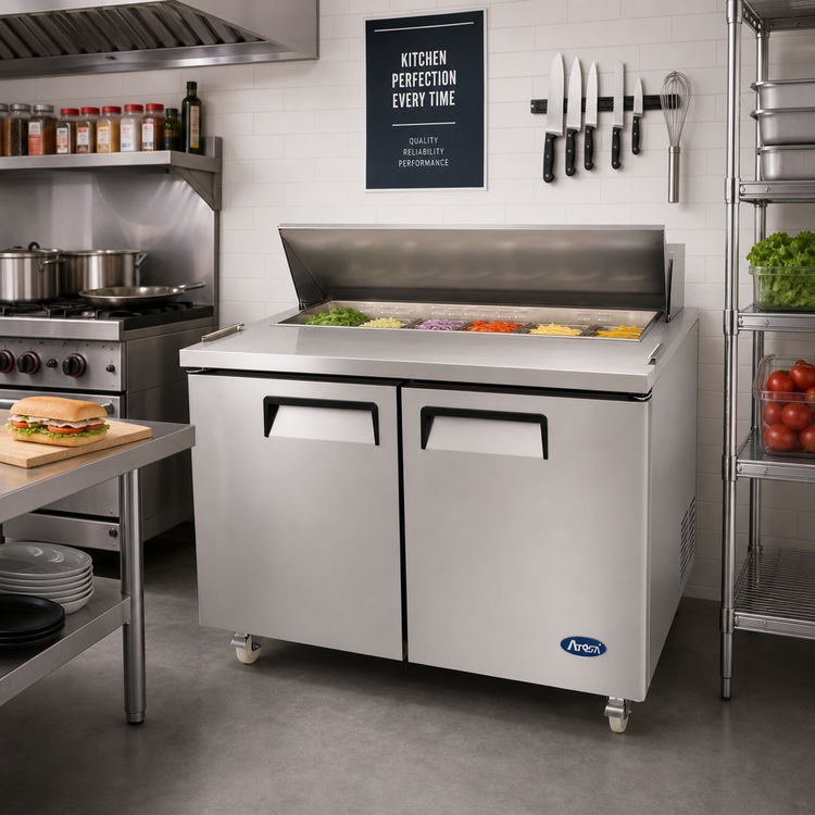 Product image #2 for Atosa MSF8302GR Two-Section Sandwich/Salad Prep Table Refrigerator, 48-1/5-Inch Wide, 13.4 Cu. Ft.