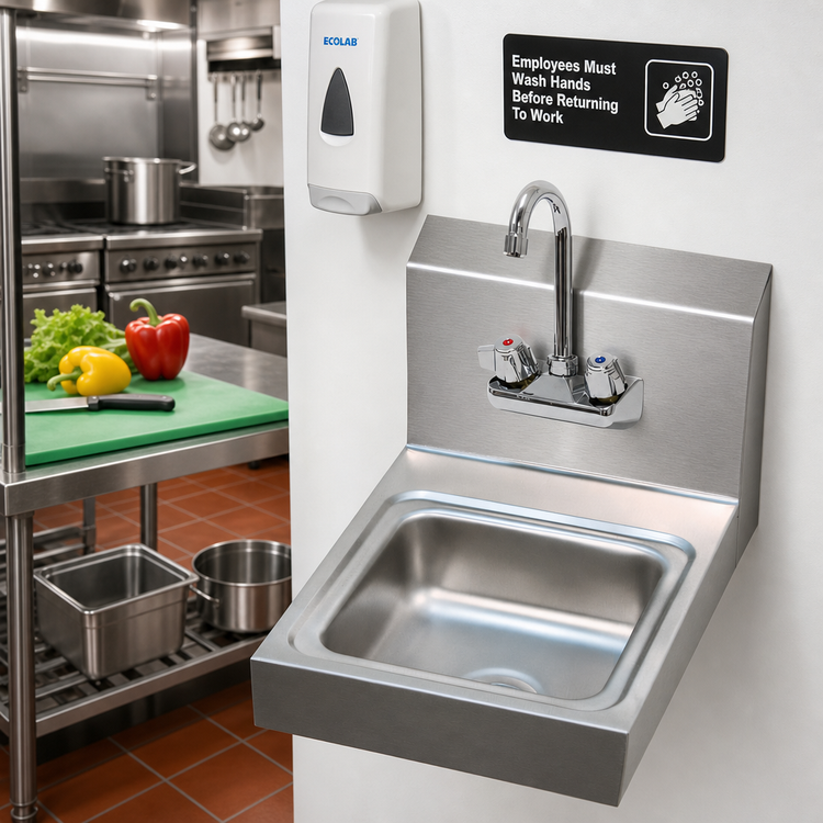 Product image #2 for Advance Tabco Special Value Wall-Mounted Hand Sink with Splash-Mounted Faucet, 9 x 9 x 5 Bowl