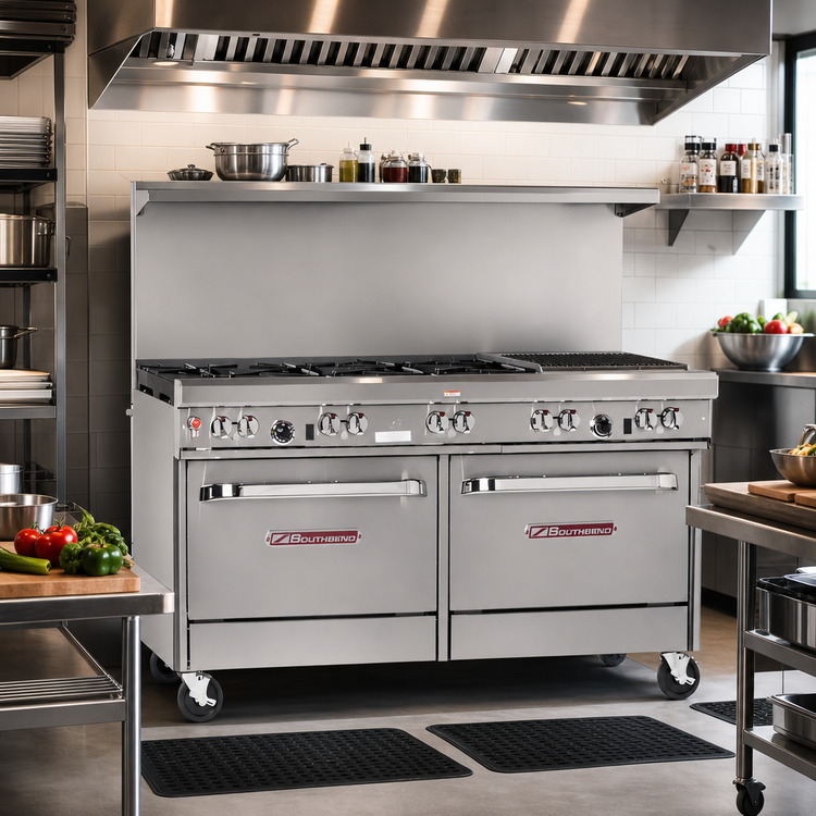 Product image #2 for Southbend Ultimate 60-Inch Commercial Gas Restaurant Range with 4 Pyromax Open Burners, 24-Inch Charbroiler, Standard Oven, and Convection Oven