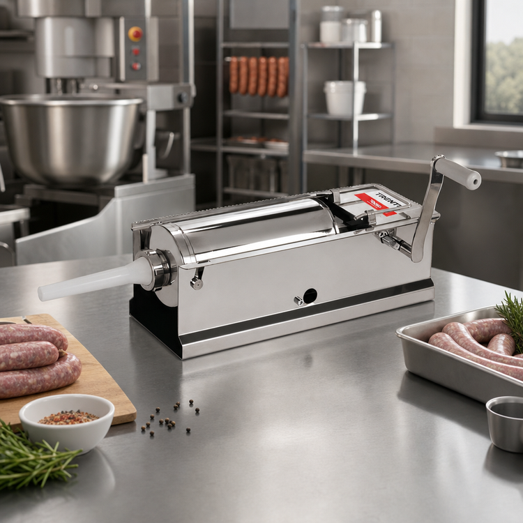 Product image #2 for Trento 18 lb Manual 2-Speed Horizontal Gear Drive Sausage Stuffer with Stainless Steel Cylinder and Sides