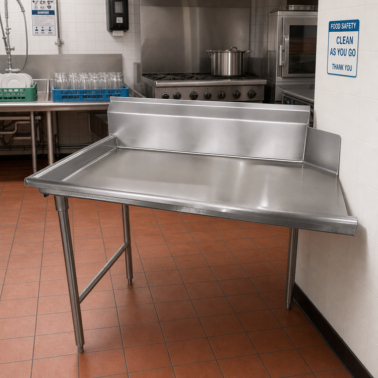 Product image #2 for Advance Tabco Left-Mount Straight Clean Dish Table with 10-1/2 Inch Backsplash, 35 x 30 Inches, 14/304 Stainless Steel