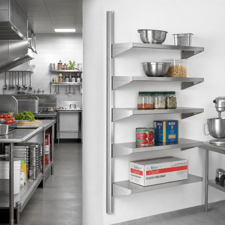 Product image #2 for Eagle Group MMUSS-10 120-Inch Stainless Steel Wall-Mounted Cantilever Shelving Standard Upright