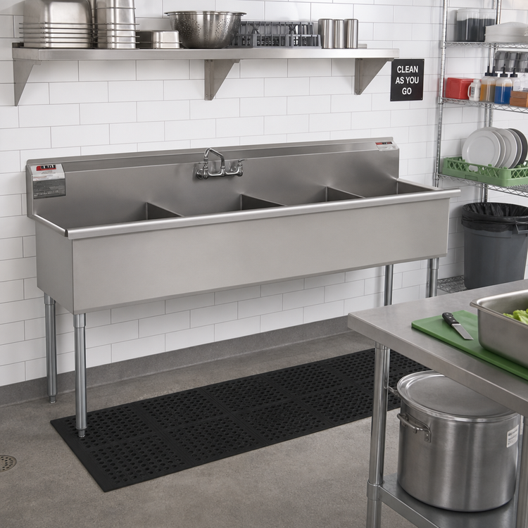 Product image #2 for Eagle Group Four-Compartment 430 Stainless Steel Utility Sink, 73-3/8 Inch W x 22 Inch D, 16-Gauge