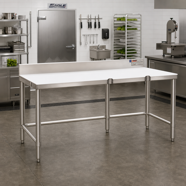 Product image #2 for Eagle Group 120-Inch x 36-Inch Poly Top Trimming Table with Stainless Steel Base and 4-Inch Backsplash