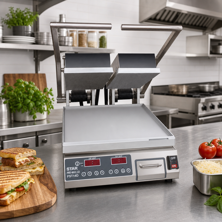 Product image #2 for Star Pro-Max 2.0 PST14D Dual-Top Smooth Aluminum Commercial Panini Press / Sandwich Grill