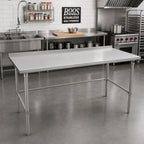 Thumbnail image #2 for John Boos Stallion ST6R1.5-36144SBK 144 x 36 Inch Stainless Steel Work Table, Open Base, 16-Gauge 300 Series Top, 1-1/2-Inch Backsplash