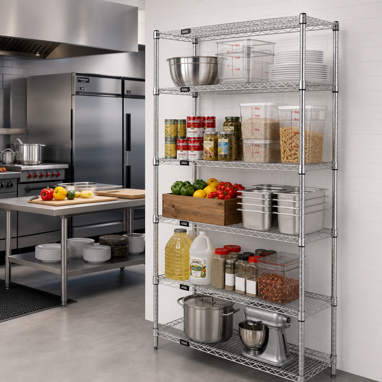 Product image #2 for Quantum 36"W x 30"D x 74"H Stationary 5-Shelf 304 Stainless Steel Wire Shelving Starter Kit