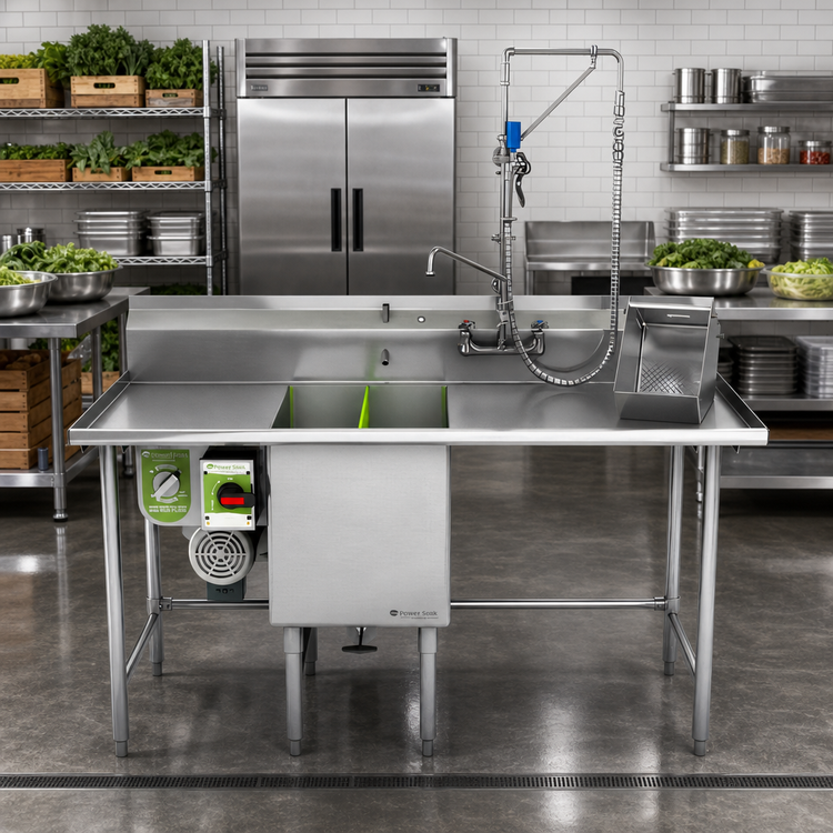 Product image #2 for Power Soak Power Prep Advanced 66-Inch Wide Two-Bay Produce Wash Sink System, 208V