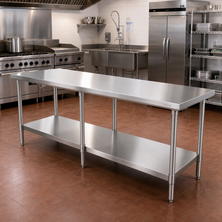 Product image #2 for Eagle Group Budget Series 144-Inch x 36-Inch 430 Stainless Steel Work Table with Adjustable Undershelf