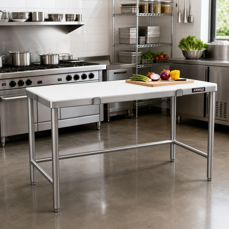 Product image #2 for Eagle Group 84-Inch x 24-Inch Poly Top Cutting Table with Stainless Steel Tubular Base