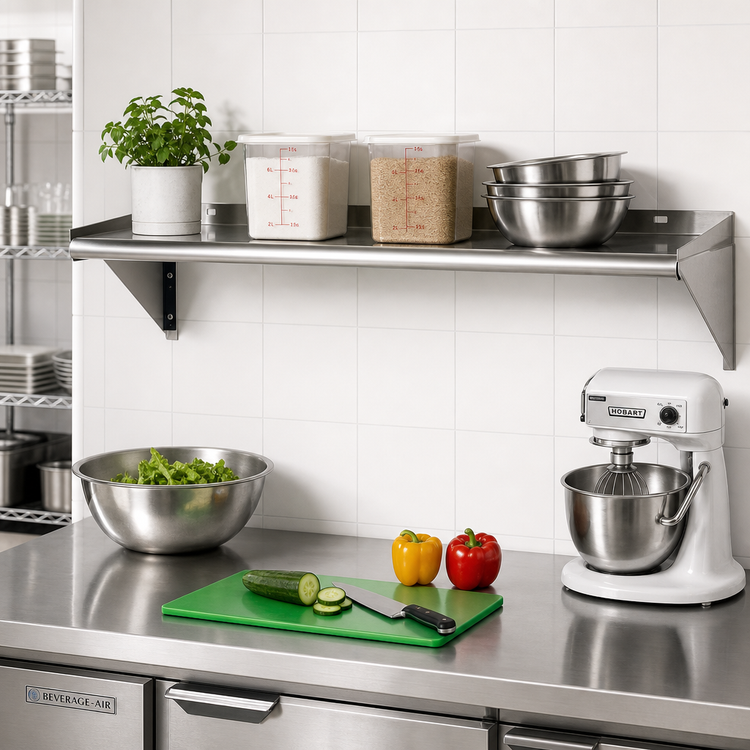 Product image #2 for Eagle Group Wall Shelf with Tab Lock, 48 Inch W x 12 Inch D, 16 Gauge Type 430 Stainless Steel