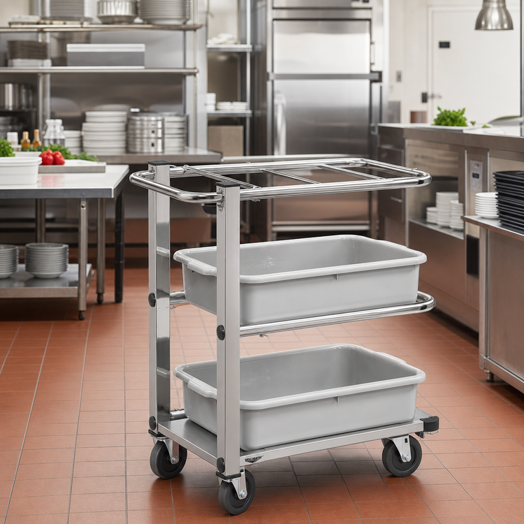 Product image #2 for Vollrath Single-Cantilever 3-Shelf Bussing Cart with Chrome Shelves and 4-Inch Swivel Casters