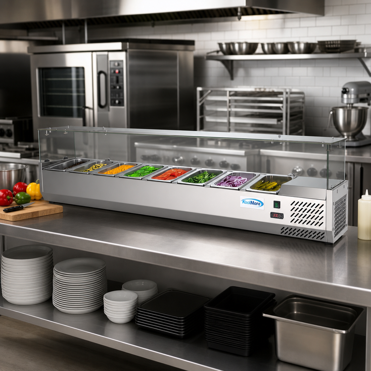 Product image #2 for KoolMore 71-Inch Refrigerated Countertop Condiment Prep Station with 8 1/3 Pan Capacity