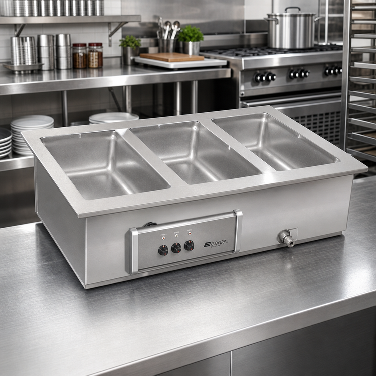 Product image #2 for Eagle Group 3-Well Drop-In Electric Hot Food Well with Drain, Wet/Dry, 120V