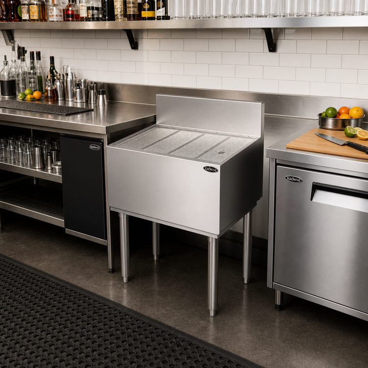 Product image #2 for Krowne Royal Series 24 Inch Freestanding Underbar Drainboard with 6 Inch Splash