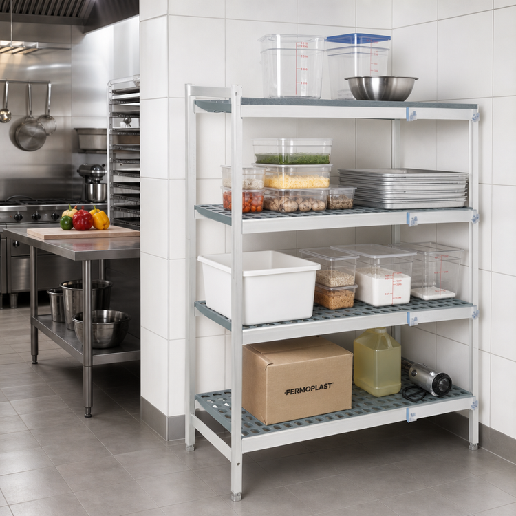 Product image #2 for Fermostock 4-Tier Corner Expansion Polymer Shelving Unit, 66" H x 38" W x 18" D