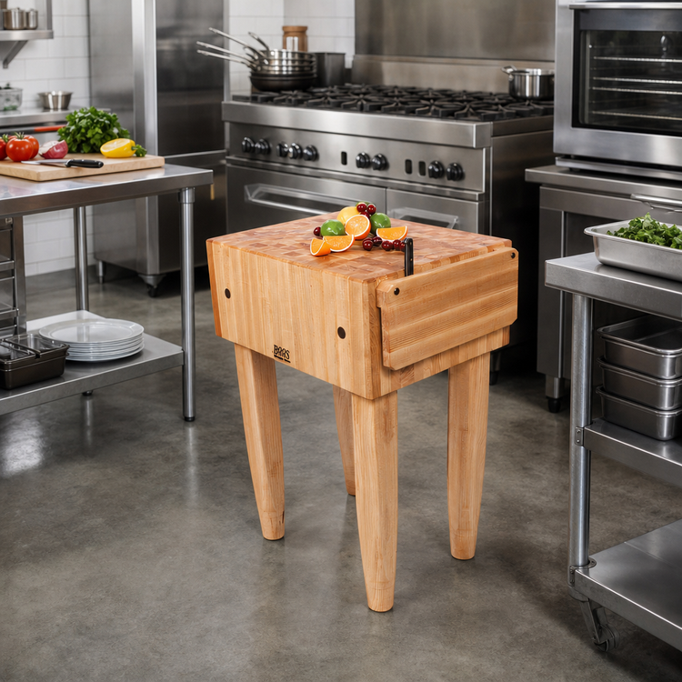 Product image #3 for John Boos Pro Chef 18 Inch x 18 Inch Butcher Block Work Table with 10 Inch End-Grain Hard Rock Maple Top, Knife Holder, and Pencil Legs