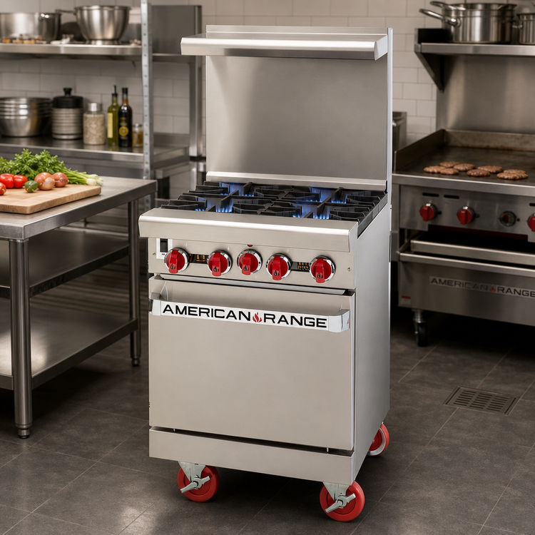 Product image #2 for American Range Green Flame ARGF-4 24-Inch Commercial Gas Range with 4 Open Burners and Oven