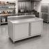 Thumbnail image #2 for John Boos 72 x 36 Inch Enclosed Cabinet Base Work Table with Hinged Doors, 14-Gauge Stainless Steel Top, and 5-Inch Backsplash
