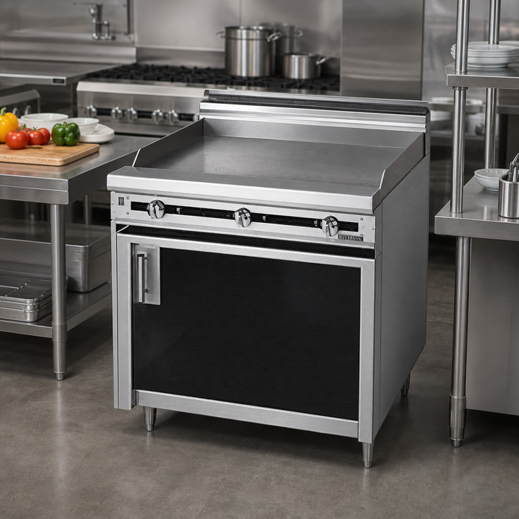 Product image #2 for Titan JTRH-72G 72" Heavy Duty Cabinet Base Gas Griddle Top Range with Manual Controls