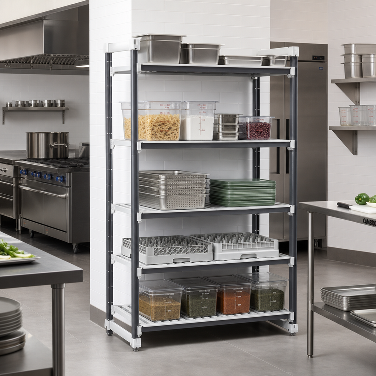 Product image #2 for Cambro Camshelving Elements XTRA 24"W x 24"D x 84"H 5-Tier Stationary Starter Polymer Shelving Unit
