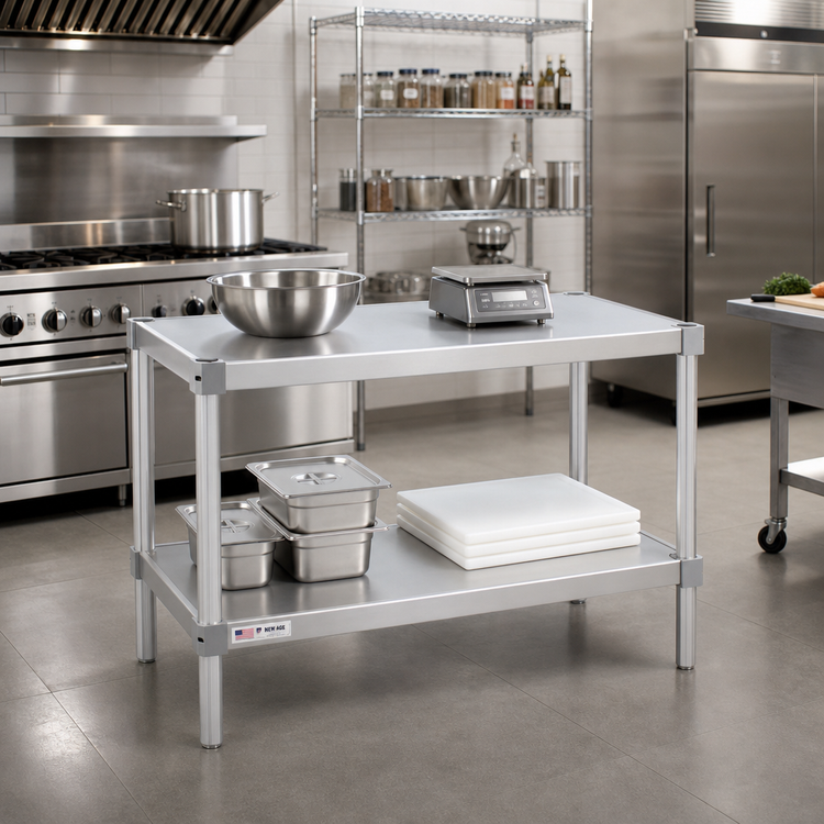 Product image #2 for New Age Stationary Modular Aluminum Equipment Stand with 2 Adjustable Solid Shelves, 48 x 15 x 36 Inches