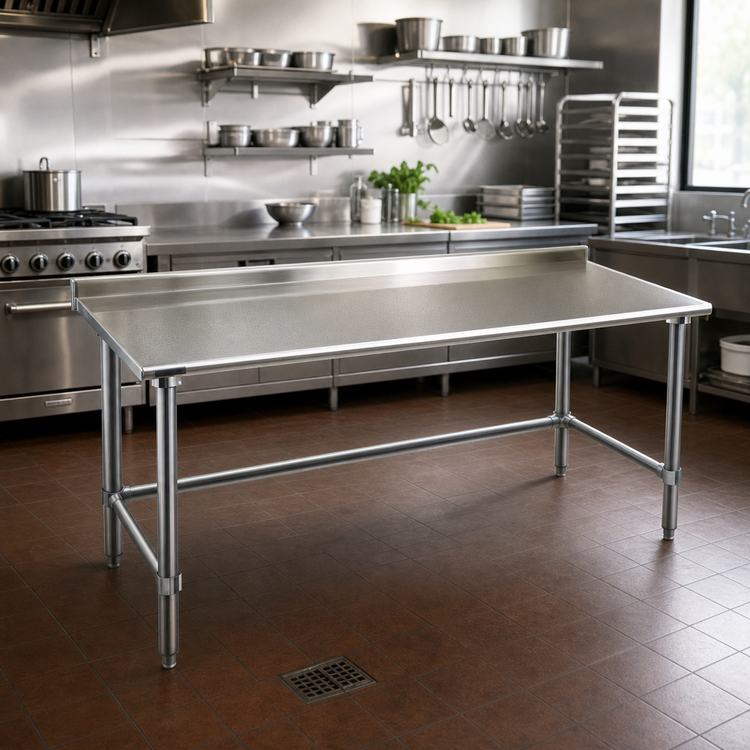 Product image #2 for Spec-Master 120-Inch Stainless Steel Work Table with Rear Upturn and Galvanized Tubular Base