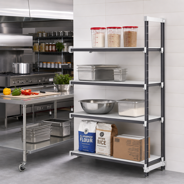 Product image #2 for Cambro Camshelving Elements XTRA 24"W x 21"D x 84"H Stationary Add-On Unit, 4-Shelf Solid, Speckled Gray