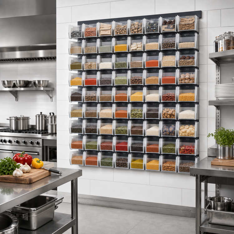 Product image #2 for Quantum Wall-Mounted Louvered Panel Starter Unit with 80 Clear Bins