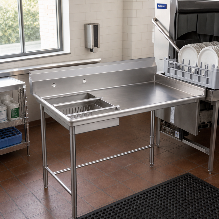 Product image #2 for Sapphire Manufacturing SMUDT-48L Undercounter Left-to-Right Soiled Dish Table with Left Sink, 48" x 30"