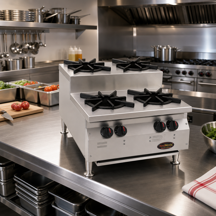 Product image #2 for RedHots Chef's Line 24-Inch 4-Burner Step-Up Countertop Gas Hot Plate, Natural Gas