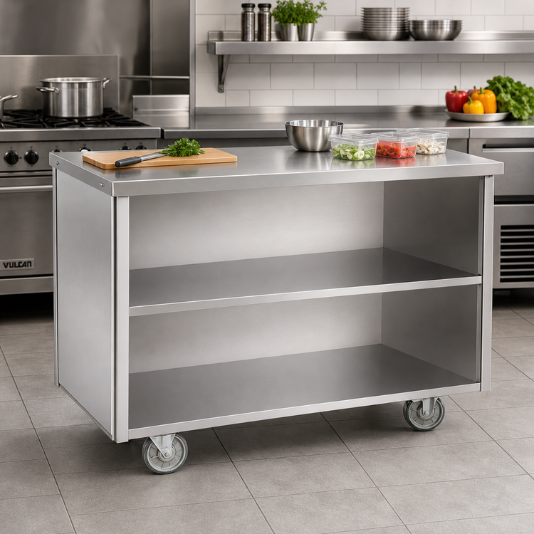 Product image #2 for Randell Custom & Serving 86-Inch Mobile Modular Utility Station with Open Cabinet Base and 16-Gauge Stainless Steel Top