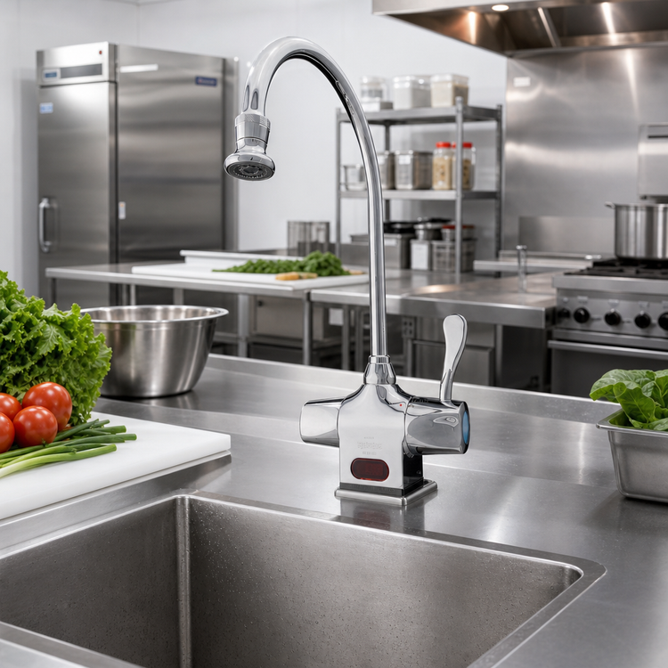 Product image #2 for Advance Tabco Hands-Free Gooseneck Battery-Operated Electronic Deck-Mount Faucet
