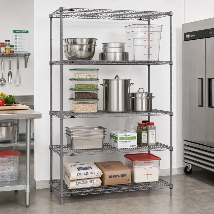 Product image #2 for Metro Super Erecta Stationary Starter Wire Shelving Unit, 60"W x 24"D x 74.5"H, 4 Shelves, Gray Epoxy-Coated Finish