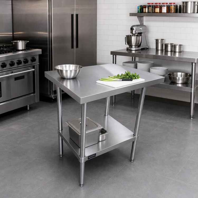 Product image #2 for Sapphire 30" x 30" x 35" Stainless Steel Corner Work Table with Open Base and Undershelf