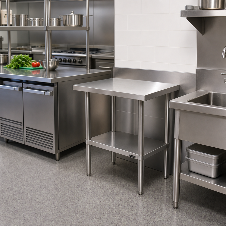 Product image #2 for Sapphire 30" x 14" Stainless Steel Corner Work Table with Undershelf