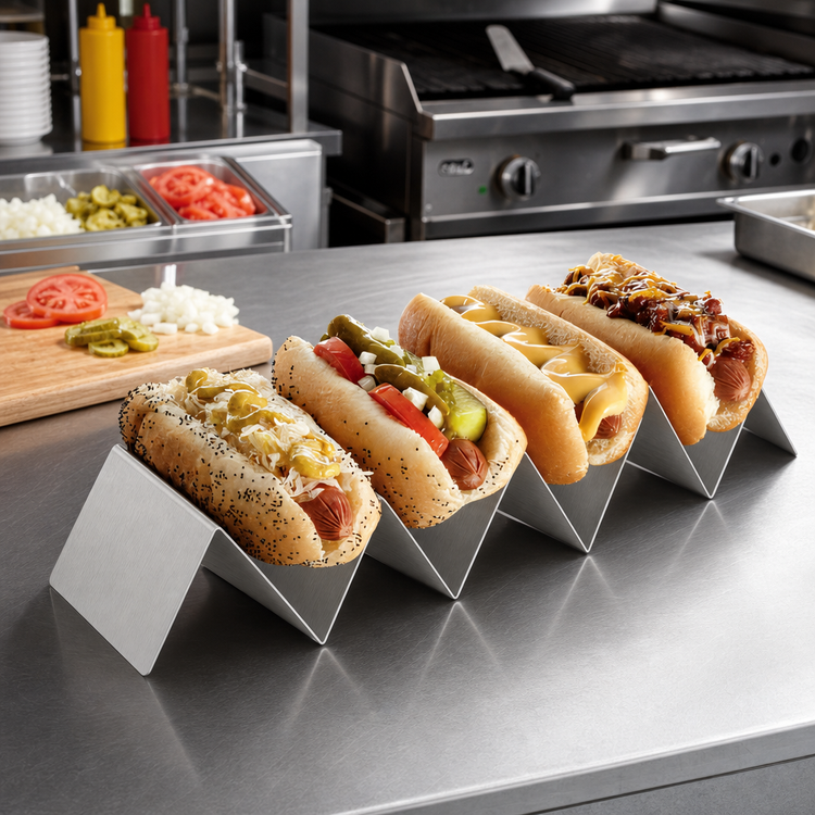 Product image #2 for American Metalcraft Full-Size Brushed Stainless Steel Taco Holder, 4 or 5 Compartments