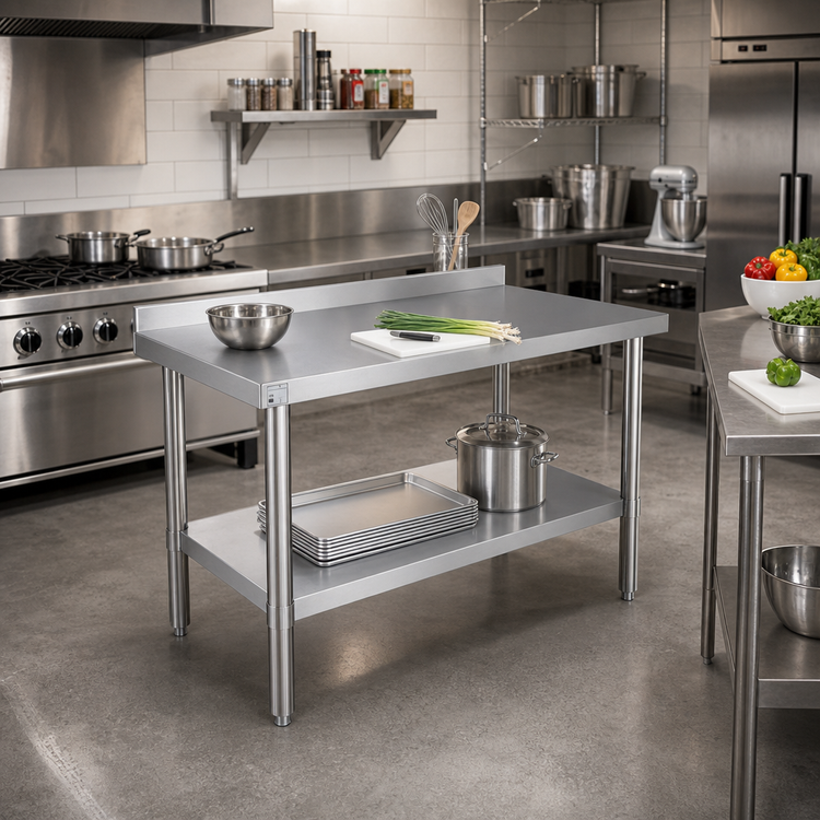 Product image #2 for Heavy Duty Stainless Steel Work Table with 2-Inch Backsplash and Adjustable Undershelf, 60 x 24 x 38 Inches