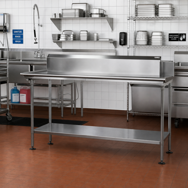 Product image #2 for John Boos 90-Inch Stainless Steel Dishtable Undershelf with Adjustable Bullet Feet