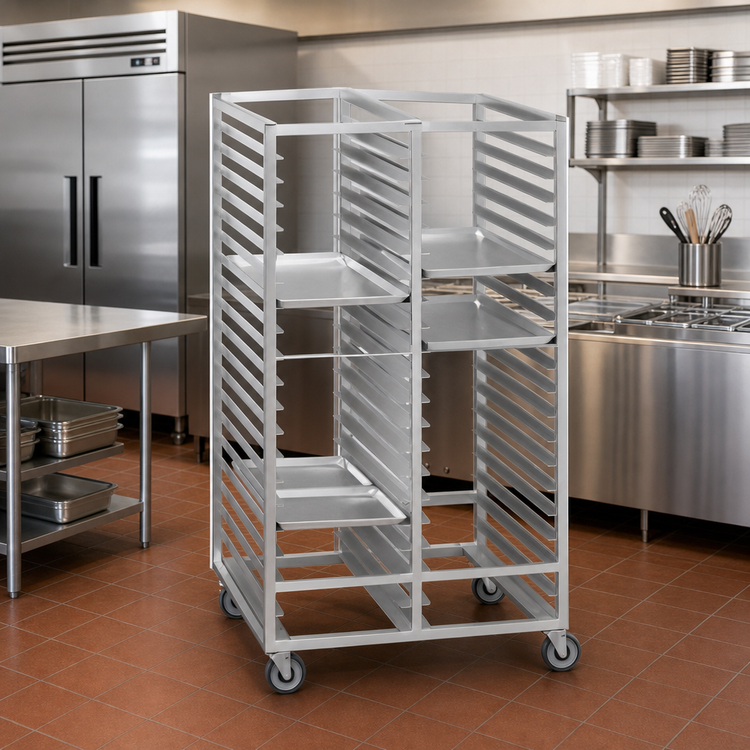 Product image #2 for Channel Manufacturing Double-Section Aluminum Cafeteria Tray Rack with 5-Inch Swivel Casters, 40-Tray Capacity