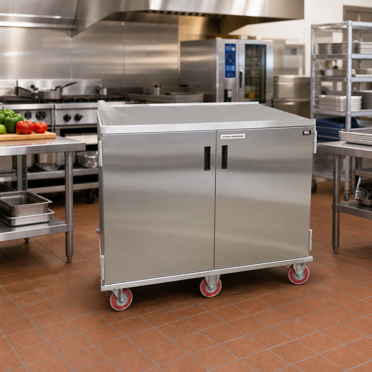 Product image #2 for Carter-Hoffmann Economy Enclosed Two-Door Stainless Steel Patient Tray Cart, 32-Tray Capacity