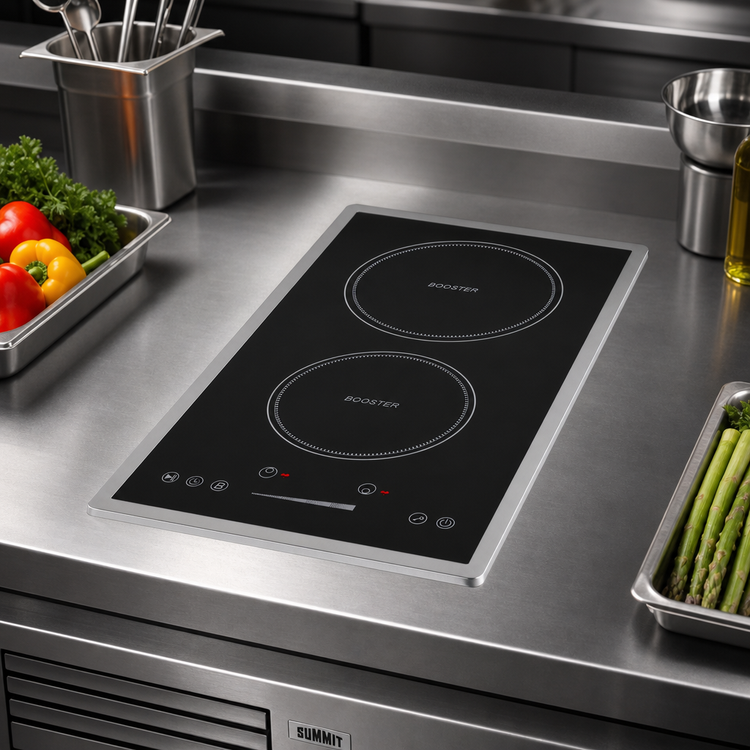 Product image #2 for Summit Commercial 12-Inch Wide 2-Burner Drop-In Induction Cooktop with Digital Touch Controls, Black Glass