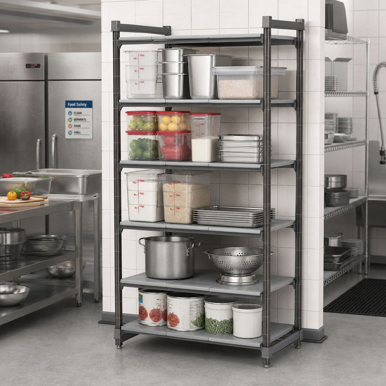 Product image #2 for Cambro Camshelving Basics Plus 5-Tier Solid Stationary Polymer Shelving Starter Unit, 18"D x 54"W x 84"H, Brushed Graphite