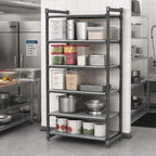 Thumbnail image #2 for Cambro Camshelving® Basics Plus CBU185484S5580 5-Tier Solid Polymer Shelving Starter Unit, 18"D x 54"W x 84"H, Brushed Graphite