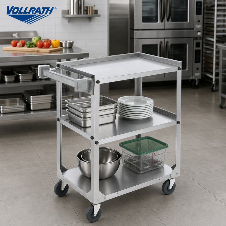 Product image #2 for Vollrath Heavy-Duty Stainless Steel 3-Shelf Utility Bus Cart, 400 lb Capacity