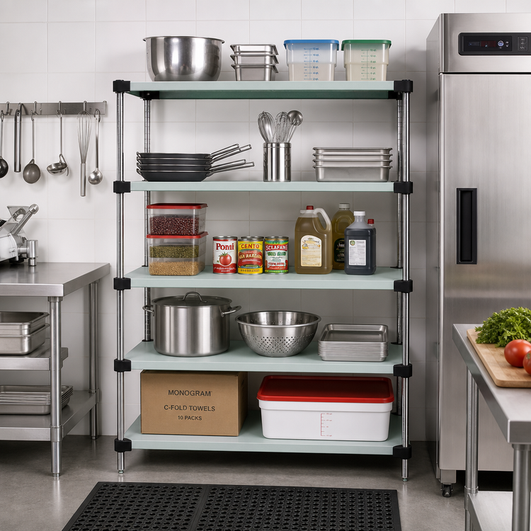 Product image #2 for Quantum 60-Inch W x 24-Inch D x 54-Inch H Solid Stainless Steel Shelving Starter Kit with 5 Shelves and 4 Posts