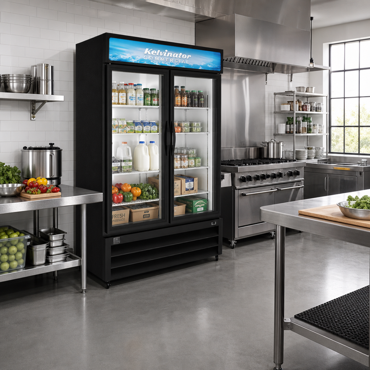 Product image #2 for Kelvinator Commercial 54-Inch Two-Section Bottom-Mount Reach-In Refrigerated Glass Door Merchandiser