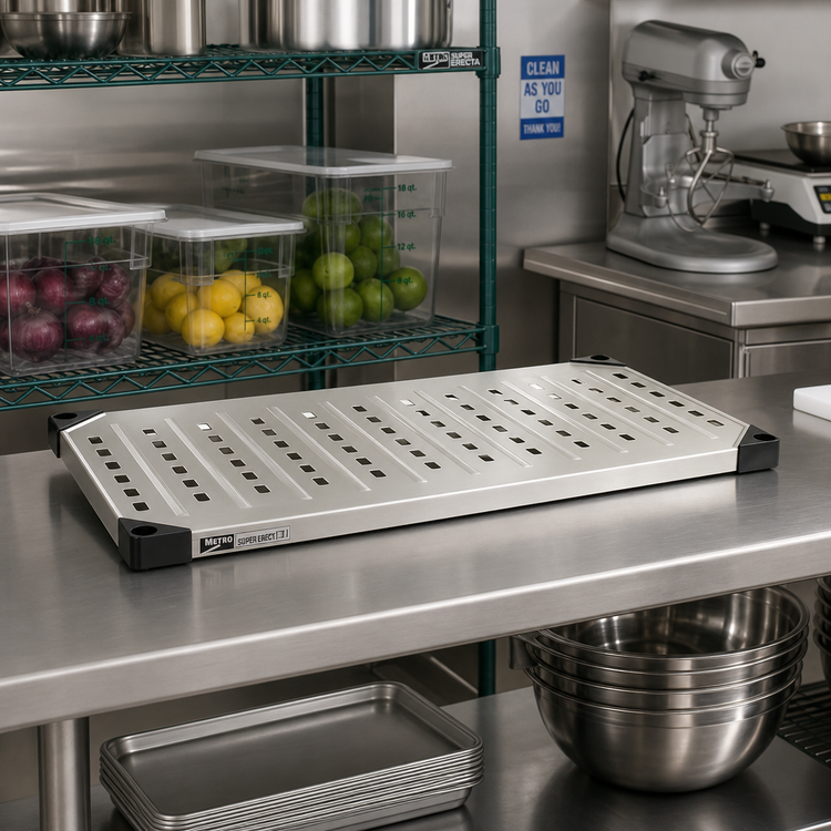 Product image #2 for Metro Super Erecta 36" x 14" Louvered Embossed Stainless Steel Shelf with Raised Ship's Edge